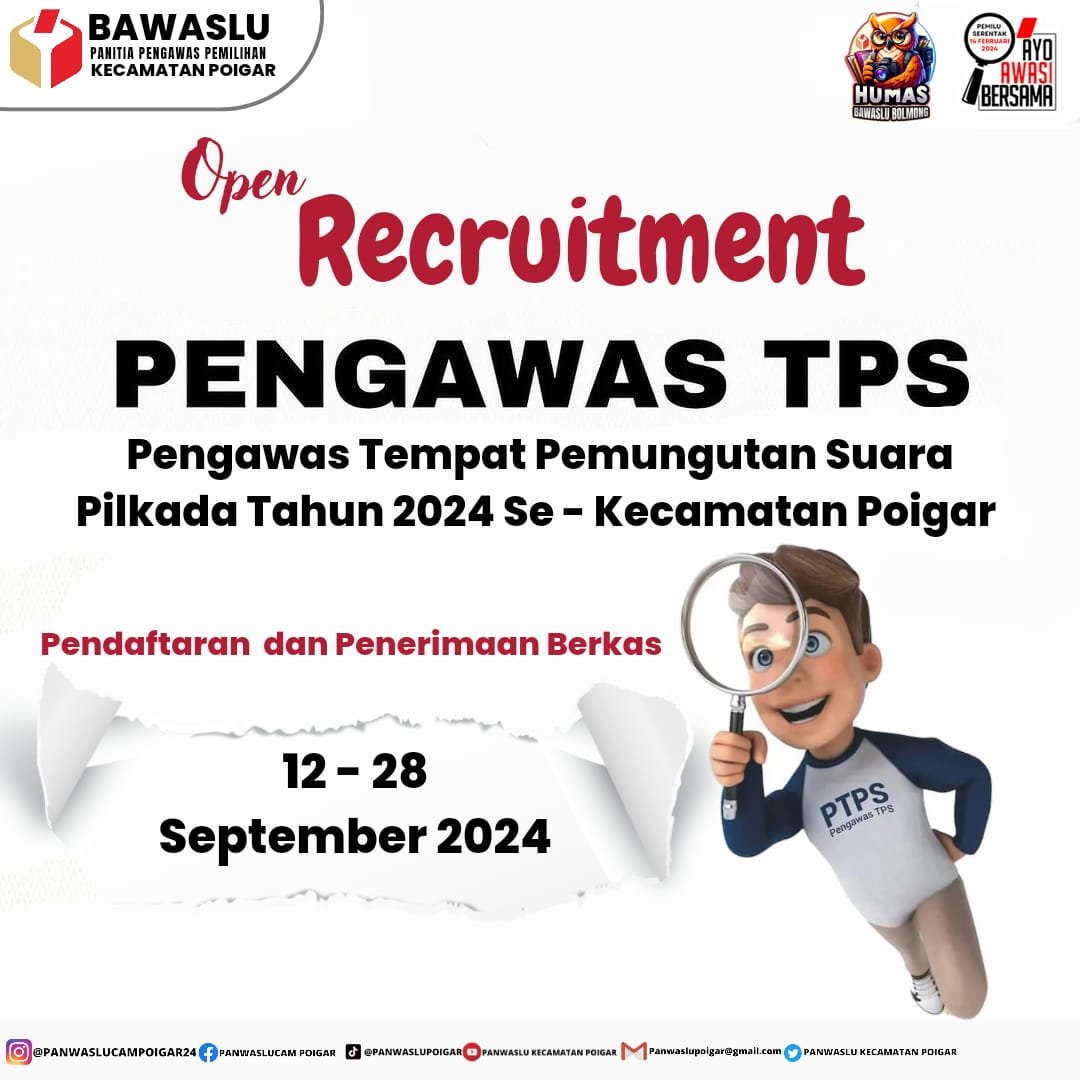 Panwas Kecamatan Poigar Buka Perekrutan Pengawas TPS Pilkada Serentak Tahun 2024, Cek Syarat Pendaftarannya